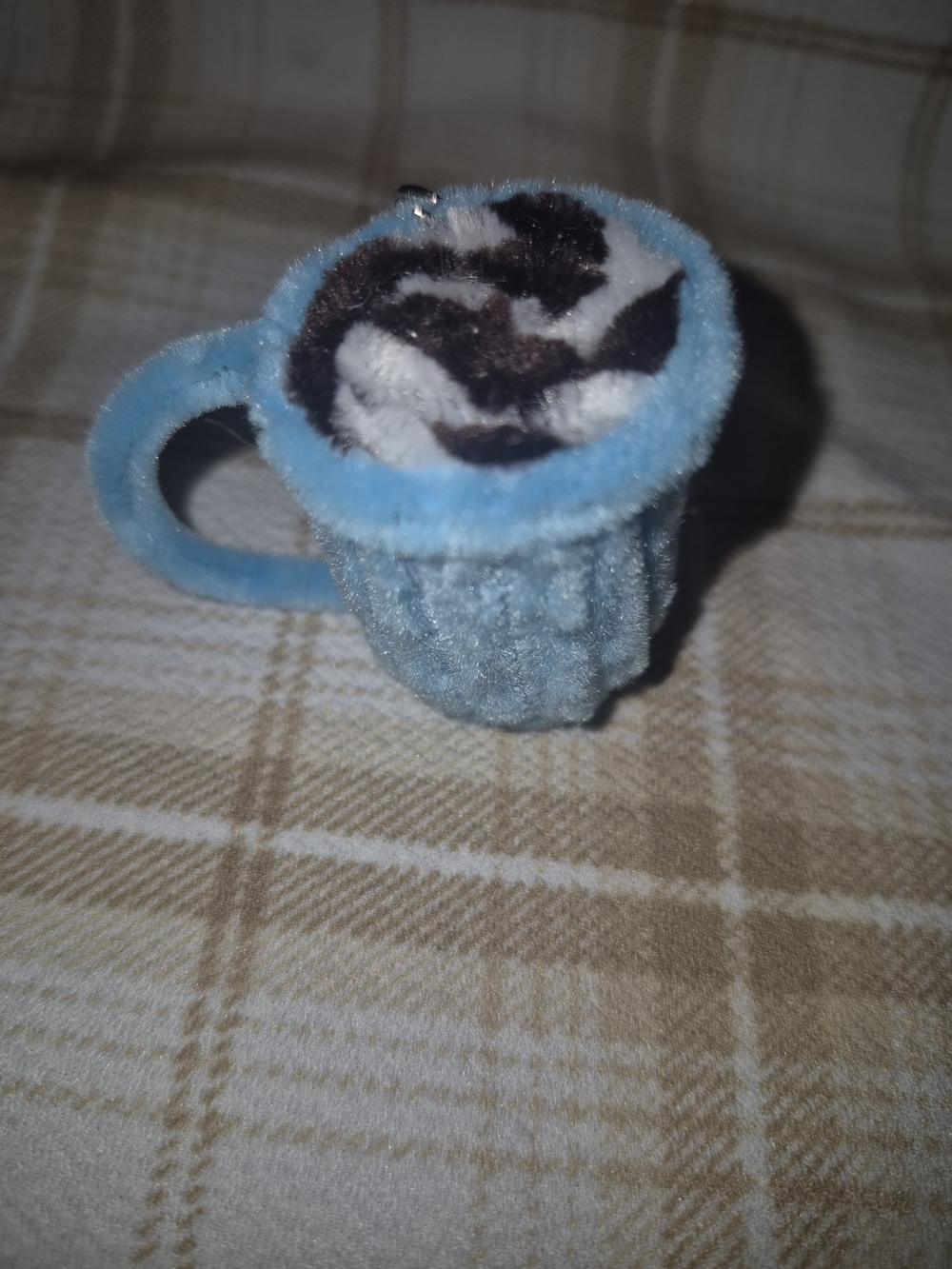 Cute Handmade Mini Mug in Sky Blue with White & Chocolate Swirl Top